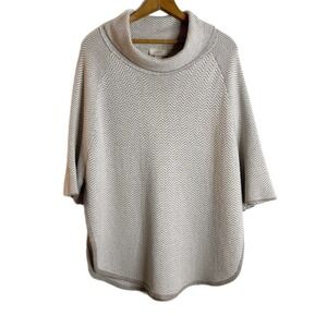 Loft Women's Poncho Sweater XS/S Beige Cowl Neck Short Sleeve Open Sides Knit